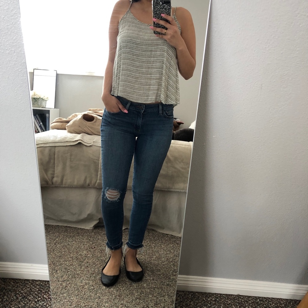 Olive green striped top